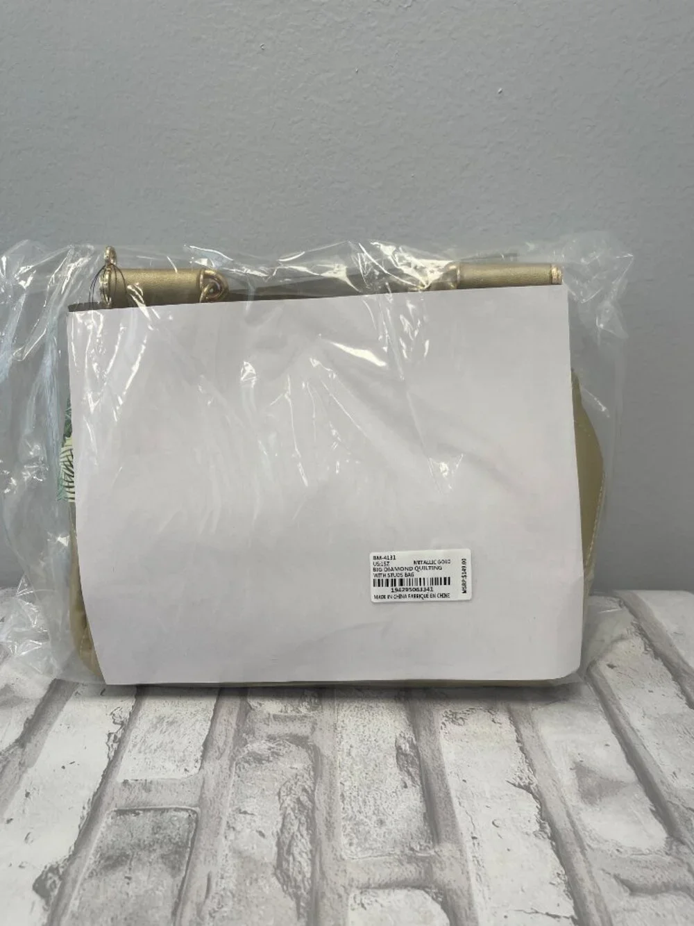 Badgley Mischka Quilted Vegan Leather Metallic Gold 2-Way Bag - BM4131 - NWT